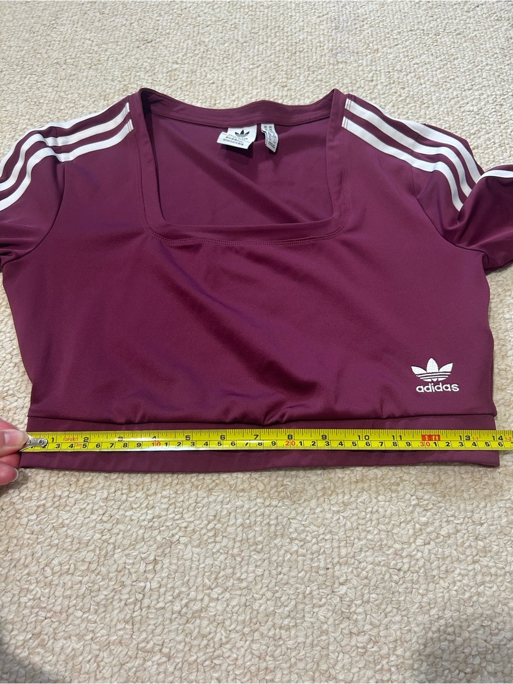 Adidas Originals Adicolor Classics long-sleeve crop burgundy square neck Medium - Picture 13 of 14